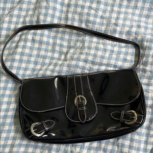 Vintage Worthington Black Patent Leather  Shoulder Bag